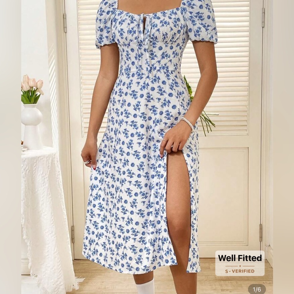 Floral Blue and White milkmaid maxi Dress